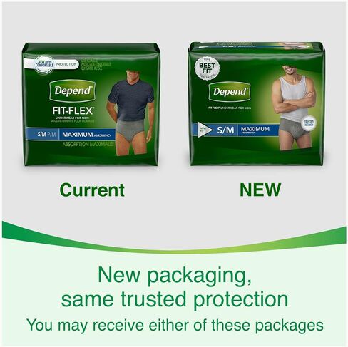 Depend FIT-FLEX Incontinence Underwear for Men, Maximum Absorbency, Disposable, Large, Grey, 52 Count (2 Packs of 26) (Packaging May Vary) in Saudi Arabia