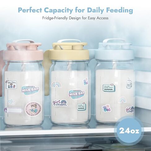 Papablic Glass Breastmilk Pitcher, Formula Mixing Pitcher with Mixing Handle Lid, Wide Mouth Mason Jar Mixer with Flip Locking Spout, Easy to Clean, BPA Free, Blue in Kuwait