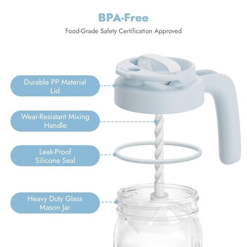 Papablic Glass Breastmilk Pitcher, Formula Mixing Pitcher with Mixing Handle Lid, Wide Mouth Mason Jar Mixer with Flip Locking Spout, Easy to Clean, BPA Free, Blue in Kuwait