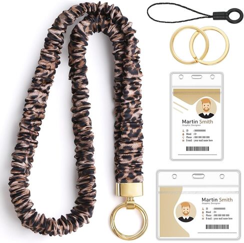 Scrunchie Teacher Lanyards لشارات الهوية ، حبل اللطيف للرقبة للمفاتيح الأشرطة المسدود القابلة للسحب مع حامل البطاقة للنساء ، الأسود in Kuwait