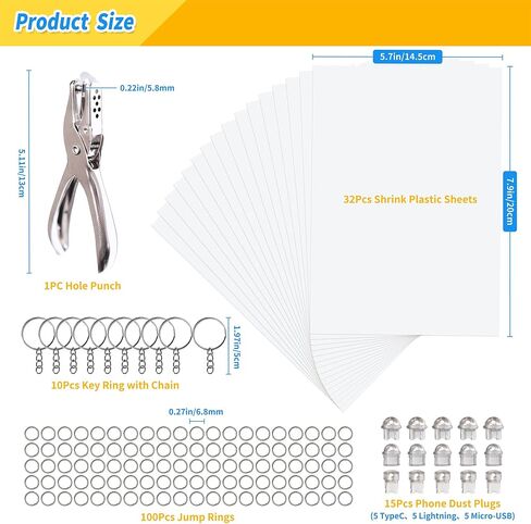 Moikka-GC 142pcs مجموعة أوراق البلاستيك-16 ٪ 7.9 "x5.7" ورقة متقلصة لسحر الهاتف ، الحرف الصغيرة ، مع ثقب ، حلقات القفز ، سلاسل المفاتيح وقابس الغبار ، لوازم الحرف DIY للأطفال المراهقين والكبار in Kuwait