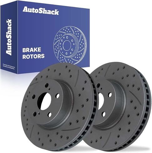 AutoShack Front Drilled Slotted Brake Rotors Silver Pair of 2 Driver and Passenger Side Replacement for 2009-2014 Toyota Matrix 2009-2019 Corolla 2008-2014 Scion xD 2009-2010 Pontiac Vibe PR41507DSZPR in Kuwait
