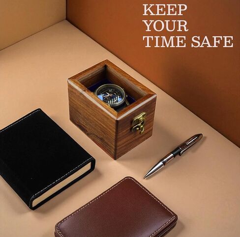 Mens Watch Dispay Case Box Organizer for Men - 5 Slot Wooden Watch Case ، Brown Brown ، منظم المراقبة المصنوع يدويًا ، بطانة مخملية Rosewood ، أعلى الزجاج ، وسائد أنعم مصنوعة يدويًا. in Saudi Arabia
