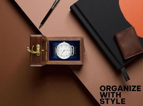 Mens Watch Dispay Case Box Organizer for Men - 5 Slot Wooden Watch Case ، Brown Brown ، منظم المراقبة المصنوع يدويًا ، بطانة مخملية Rosewood ، أعلى الزجاج ، وسائد أنعم مصنوعة يدويًا. in Saudi Arabia