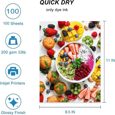 ورقة صورة INKJET اللامعة 36 أوراق 8.5 × 11 بوصة 53 رطل ورقة فوتوغرافية احترافية متوافقة مع طابعة حبر الصبغة 200gsm ورقة صورة جافة فورية in Kuwait