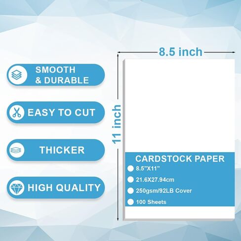 Cardstock Paper - Plain Heavy Bright White Stock, Cover Stock Paper, Extra Heavy Duty, 92lb Cover(250 gsm) Thick Cardstock Paper, 8.5" x 11", 50 Sheets, Inkjet/Laser Printer Compatible in Saudi Arabia