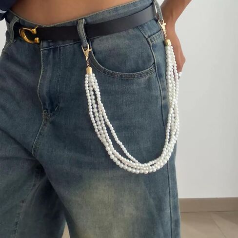 Pearl Wallet Chain Belt Trouser Jean Chains for Men Pants Chain Pearl Jewelry 70S 80S 90S Gifts in Saudi Arabia