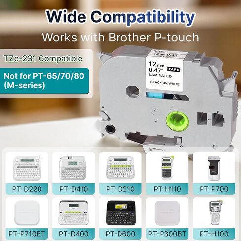 Label Maker Tape Compatible with Brother P Touch TZe-231, 12mm 0.47 White Laminated Roll, Durable Refills for Brother Devices, Works with Label Maker Machine with Tape and Label Printer, 2-Pack in Saudi Arabia