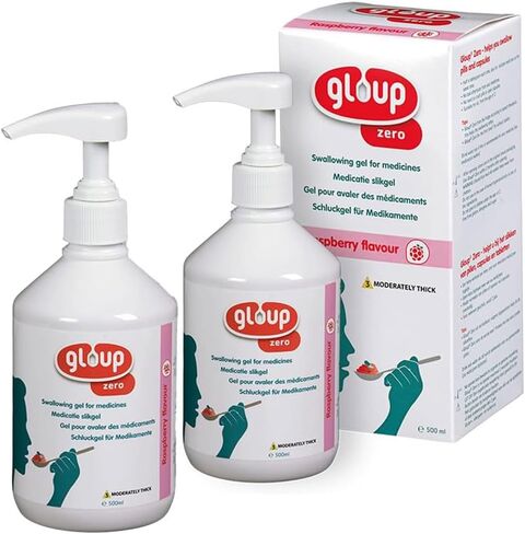 Gloup Pill Swallowing Gel Aid, PatCom Medical Medication Aid, Safe for Severe Dysphagia | IDDSI Level 3 | Easy Pump Dispensing (Zero - Raspberry, Pack of 1) in Saudi Arabia