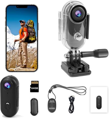 Li & Lu 4K Thumb Action Camera ، كاميرات الفيديو الرياضية والعمل المحمولة لركوب الدراجات ، دراجة نارية (مع 64 غرام ، أسود) in Kuwait