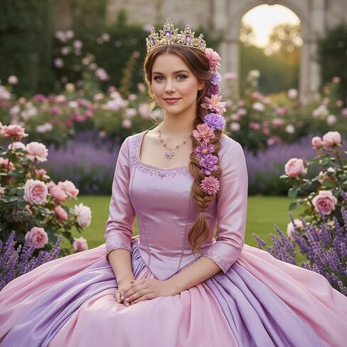 Preboun Princess Costume Accessories for Women, Purple Crystal Tiara Sun Necklace Purple Flower Hair Clips Butterfly Hairpins Princess Jewelry Kit for Halloween Cosplay Birthday Party in Saudi Arabia