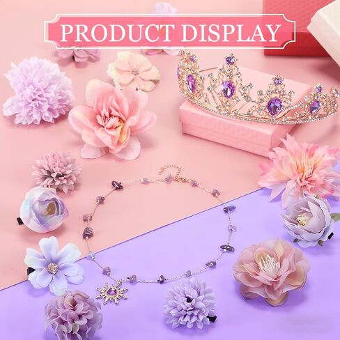 Preboun Princess Costume Accessories for Women, Purple Crystal Tiara Sun Necklace Purple Flower Hair Clips Butterfly Hairpins Princess Jewelry Kit for Halloween Cosplay Birthday Party in Saudi Arabia