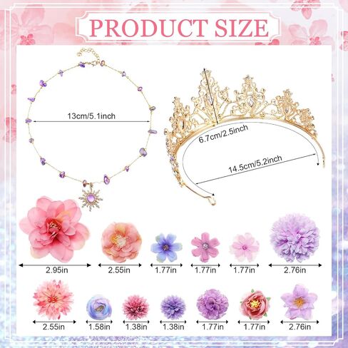 Preboun Princess Costume Accessories for Women, Purple Crystal Tiara Sun Necklace Purple Flower Hair Clips Butterfly Hairpins Princess Jewelry Kit for Halloween Cosplay Birthday Party in Saudi Arabia