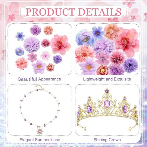 Preboun Princess Costume Accessories for Women, Purple Crystal Tiara Sun Necklace Purple Flower Hair Clips Butterfly Hairpins Princess Jewelry Kit for Halloween Cosplay Birthday Party in Saudi Arabia