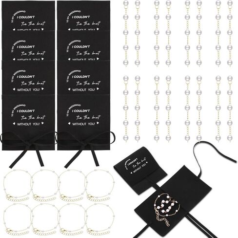 24 Pcs 8 Sets Bridesmaids Gift Pearl Jewelry Set Pearl Bracelet & Earrings, Jewelry Pouch with Bow Tie I Couldn't Tie the Knot Without You Wedding Bride Shower Gifts in Saudi Arabia