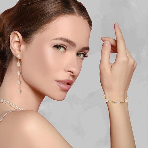 24 Pcs 8 Sets Bridesmaids Gift Pearl Jewelry Set Pearl Bracelet & Earrings, Jewelry Pouch with Bow Tie I Couldn't Tie the Knot Without You Wedding Bride Shower Gifts in Saudi Arabia