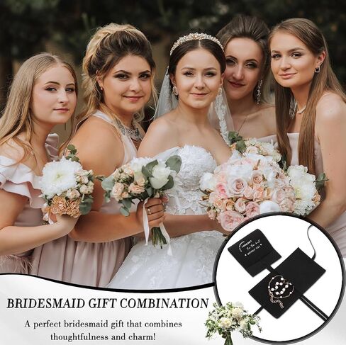 24 Pcs 8 Sets Bridesmaids Gift Pearl Jewelry Set Pearl Bracelet & Earrings, Jewelry Pouch with Bow Tie I Couldn't Tie the Knot Without You Wedding Bride Shower Gifts in Saudi Arabia