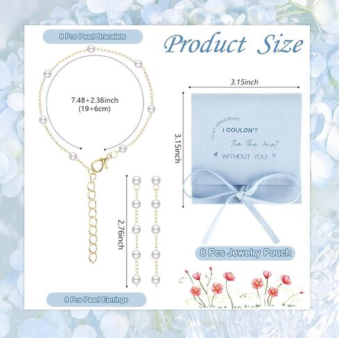 24 Pcs 8 Sets Bridesmaids Gift Pearl Jewelry Set Pearl Bracelet & Earrings, Jewelry Pouch with Bow Tie I Couldn't Tie the Knot Without You Wedding Bride Shower Gifts in Saudi Arabia