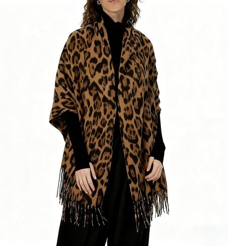 Women Fashion Leopard Cashmere Feel Winter Scarf Soft Long Double-sided Style Tassels Oversize Warm Shawl Scarves Wraps in Saudi Arabia