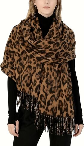 Women Fashion Leopard Cashmere Feel Winter Scarf Soft Long Double-sided Style Tassels Oversize Warm Shawl Scarves Wraps in Saudi Arabia