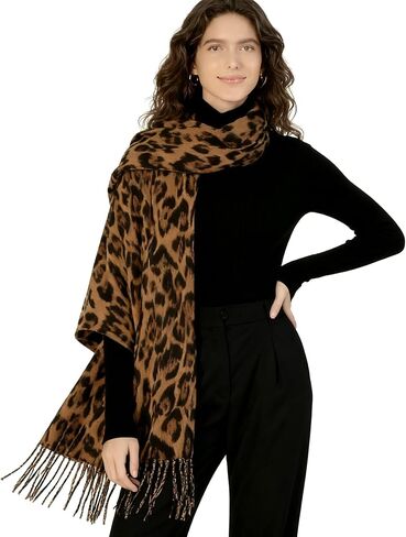 Women Fashion Leopard Cashmere Feel Winter Scarf Soft Long Double-sided Style Tassels Oversize Warm Shawl Scarves Wraps in Saudi Arabia