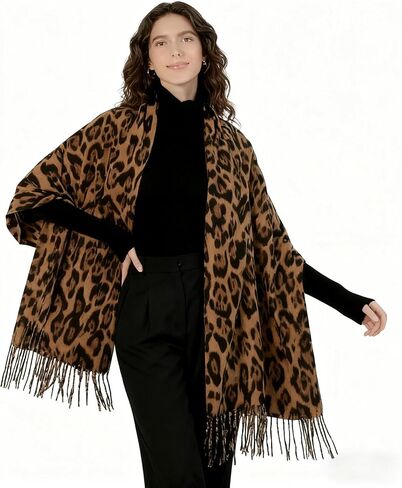 Women Fashion Leopard Cashmere Feel Winter Scarf Soft Long Double-sided Style Tassels Oversize Warm Shawl Scarves Wraps in Saudi Arabia