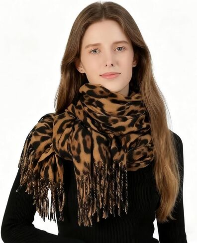Women Fashion Leopard Cashmere Feel Winter Scarf Soft Long Double-sided Style Tassels Oversize Warm Shawl Scarves Wraps in Saudi Arabia