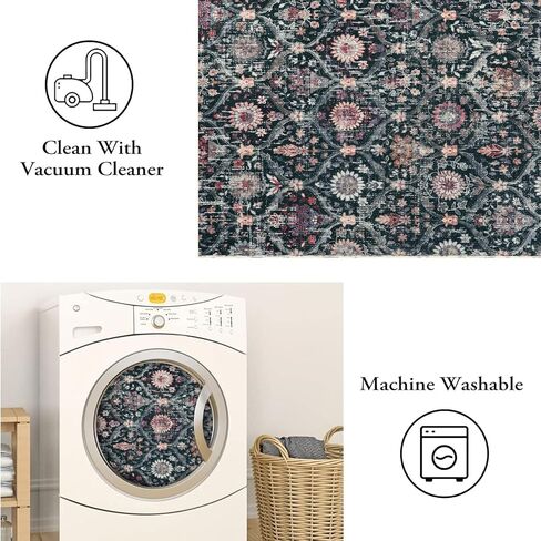 Lahome Moroccan Trellis Washable Area Rugs 5x7, 5x7 Area Rugs for Living Room Bedroom, Indoor Non-Slip Large Oriental Accent Throw Carpet for Kitchen Entryway Bathroom Office, Cream/Multi in Saudi Arabia