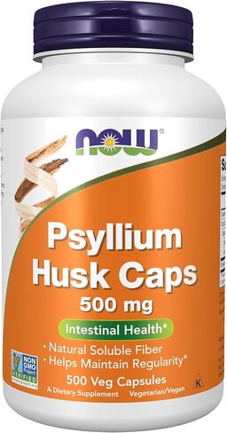 NOW Foods Supplements, Psyllium Husk Caps 500 mg, Non-GMO Project Verified, Natural Soluble Fiber, Intestinal Health*, 200 Veg Capsules in Saudi Arabia