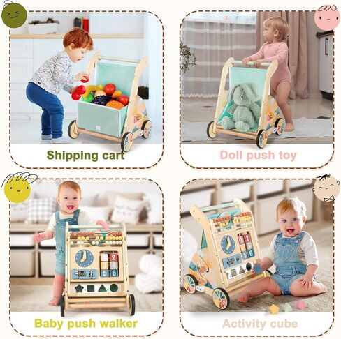 LOL-FUN Wooden Baby Walker مع لوح مزدحم قابل للفصل ، ودفع Walker للطفل مع عجلات السرعة القابلة للتعديل ، ومشي النشاط للأولاد من 6 إلى 12 شهرًا in Kuwait