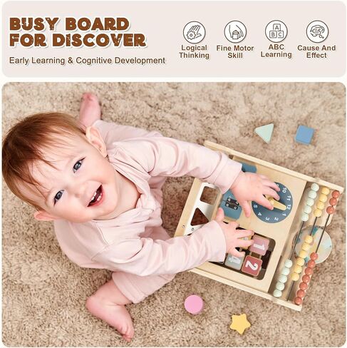 LOL-FUN Wooden Baby Walker مع لوح مزدحم قابل للفصل ، ودفع Walker للطفل مع عجلات السرعة القابلة للتعديل ، ومشي النشاط للأولاد من 6 إلى 12 شهرًا in Kuwait