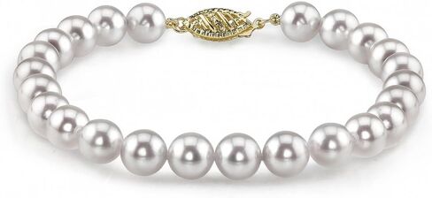 The Pearl Source 14K Gold 5.5-6mm Round White Japanese Akoya Saltwater Cultured Pearl Bracelet for Women Pearl Gifts for Christmas, Holidays and Anniversary in Saudi Arabia