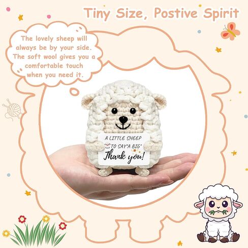 Mini Positive Gifts for Women Teens - Handmade Crochet Animals Sheep, Birthday Gifts for Women Friend Coworkers Sister Teen Girls, Emotional Support Crochet Sheep Decor, White Elephant Gift in Kuwait
