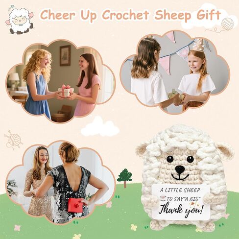 Mini Positive Gifts for Women Teens - Handmade Crochet Animals Sheep, Birthday Gifts for Women Friend Coworkers Sister Teen Girls, Emotional Support Crochet Sheep Decor, White Elephant Gift in Kuwait