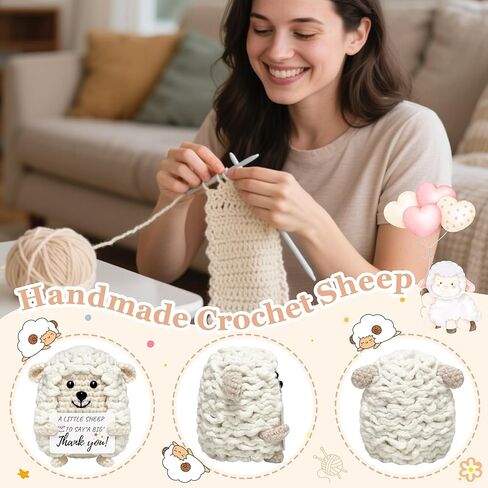 Mini Positive Gifts for Women Teens - Handmade Crochet Animals Sheep, Birthday Gifts for Women Friend Coworkers Sister Teen Girls, Emotional Support Crochet Sheep Decor, White Elephant Gift in Kuwait