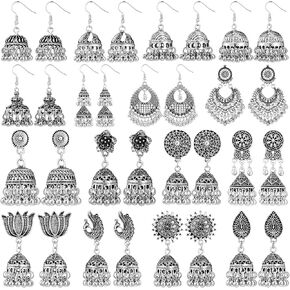 Nosiny 16pairs Gold Jhumkas Indian Earrings Indian Earrings for Women Jhumka Jhumki Hoop Earrings Dangle Earrings Set Traditional Bollywood Indian Jewelry Earrings for Women in Kuwait