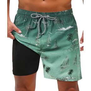 iCKER Mens Swim Trunks with Compression Liner 5.5" Inseam Quick Dry Swim Shorts Bathing Suit Beach Shorts in Kuwait