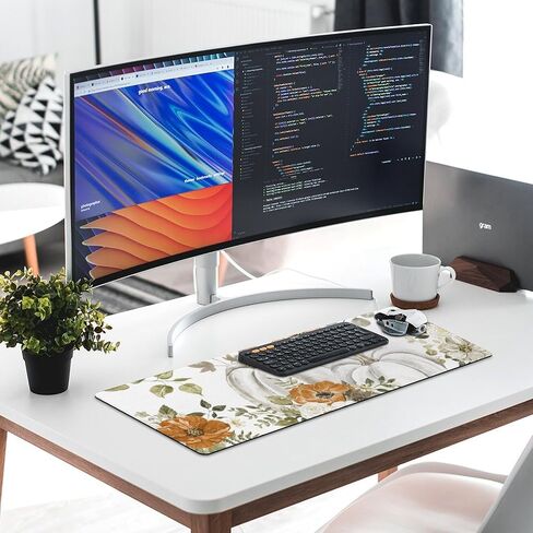 MoBlinko Fall Desk Mat Pumpkin Mouse Pad Large Gaming Mouse Pads for Desk with Non-Slip Base Stitched Edge Desk Mat Fall Decorations for Home 36 x 16 in in Saudi Arabia