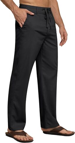 Mens Linen Pants Casual Linen Dress Pants Drawstring Summer Beach Lightweight Trousers with 4 Pockets Khaki, XL in Saudi Arabia