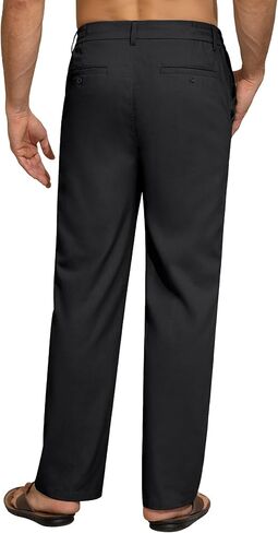 Mens Linen Pants Casual Linen Dress Pants Drawstring Summer Beach Lightweight Trousers with 4 Pockets Khaki, XL in Saudi Arabia