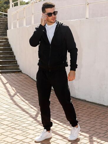 مسارات الرجال غير رسمية من قطعتين من قطعتين للرجال الكامل zip up hoodies و sweatpant مجموعة الركض مجموعات in Kuwait