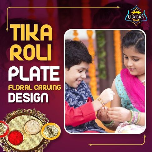Golden Decorative Designer Roli Chawal/Rice Holder, Kumkum Haldi Holder Rakhi Pooja Thali Indian Festival Diwali Pujan Mandir Tika Roli Plate 1pc in Kuwait