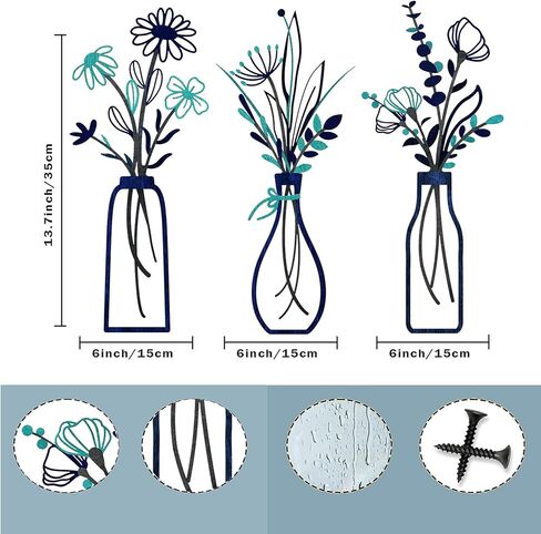 Metal Flowers Wall Arts - Rustic Farmhouse Decor Beige Minimalist Flower Decors 3 Pieces for Living Room Bathroom Bedroom Dining Room-Housewarming Gifts in Kuwait