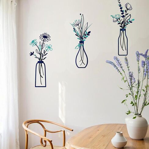 Metal Flowers Wall Arts - Rustic Farmhouse Decor Beige Minimalist Flower Decors 3 Pieces for Living Room Bathroom Bedroom Dining Room-Housewarming Gifts in Kuwait