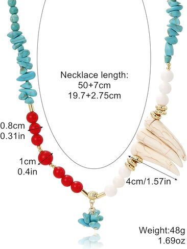 HETICA Turquoise Bead Necklace Suitable for Women Adjustable Bohemian Red Turquoise Shell Necklace Jewelry in Kuwait