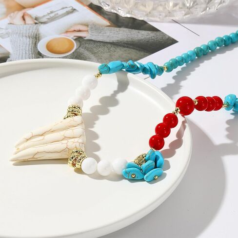 HETICA Turquoise Bead Necklace Suitable for Women Adjustable Bohemian Red Turquoise Shell Necklace Jewelry in Kuwait