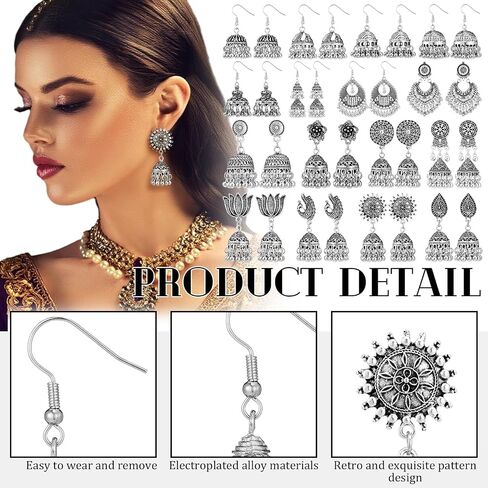 Nosiny 16pairs Gold Jhumkas الأقراط الهندية الأقراط للنساء Jhumka Jhumki Hoop أقراط متدلية مجموعة أقراط بوليوود الهندية التقليدية للنساء in Saudi Arabia