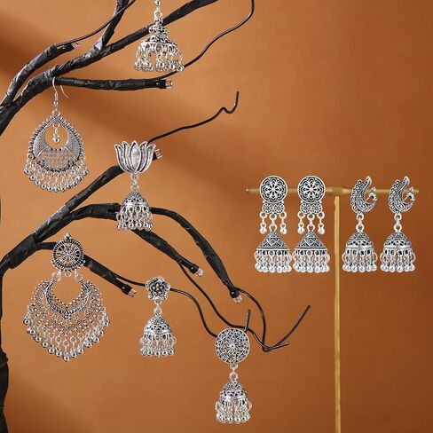 Nosiny 16pairs Gold Jhumkas الأقراط الهندية الأقراط للنساء Jhumka Jhumki Hoop أقراط متدلية مجموعة أقراط بوليوود الهندية التقليدية للنساء in Saudi Arabia