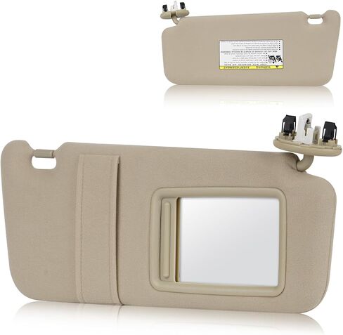 Left Driver Side Sun Visor with Light Fit for Toyota Camry (Only Fit Models with Sunroof) 2007 2008 2009 2010 2011, Replace for 74320-06800-B0 (Beige) in Kuwait