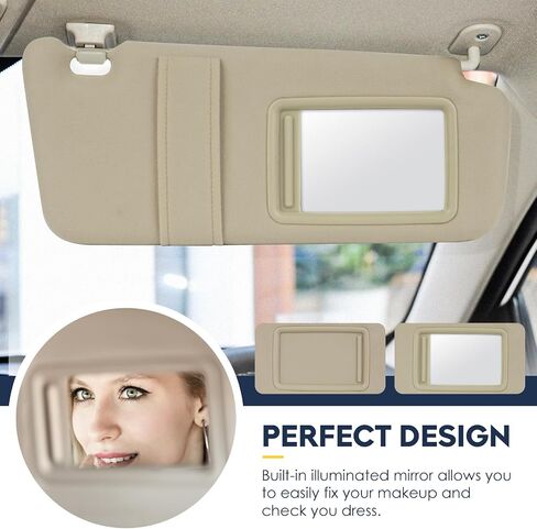 Left Driver Side Sun Visor with Light Fit for Toyota Camry (Only Fit Models with Sunroof) 2007 2008 2009 2010 2011, Replace for 74320-06800-B0 (Beige) in Kuwait